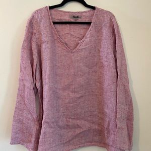 Flax 2X Linen V Neck 3/4 Sleeve Shirt Blouse